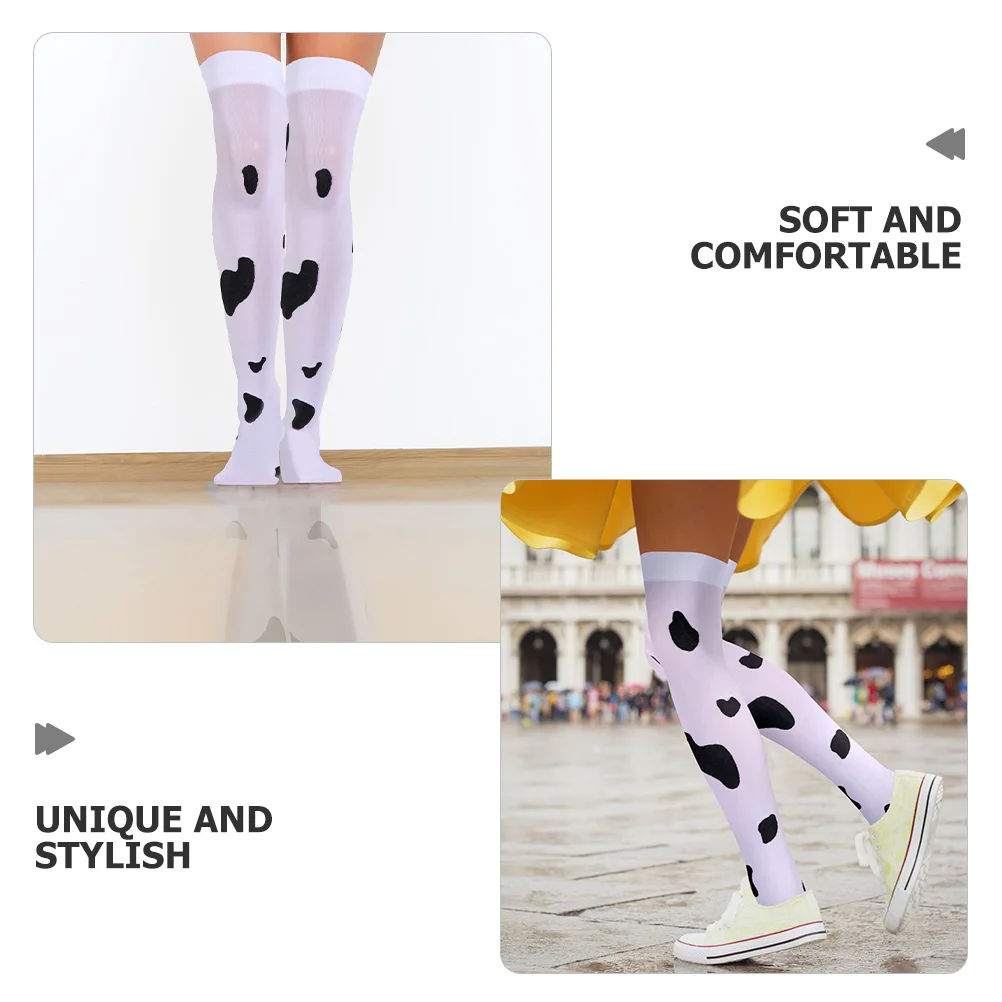 Cow Pattern Stockings for Women Tube Socks Knee Compression Print Tall Long Fuzzy Boot Winter Leg Warmers over The Hose