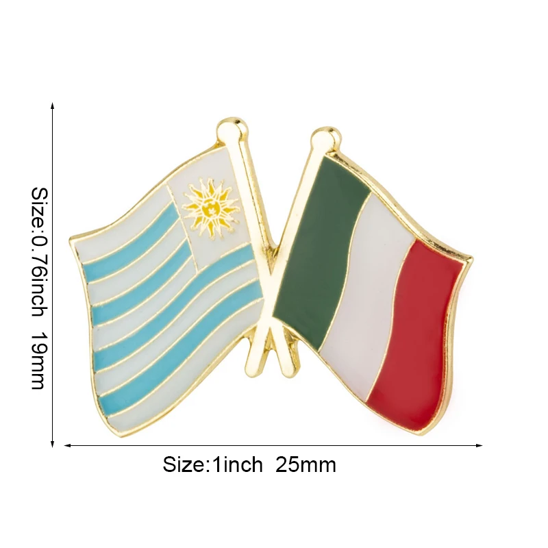 Pin de Solapa Metálico con Bandera de la Amistad entre Uruguay e Italia