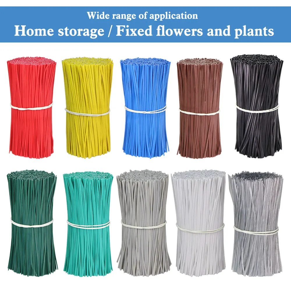 100PCS 15CM Oblate Gardening Cable Ties Colorful Reusable Iron Wire Twist Tie for Flower Plant Multifunction Coated Fix Strings