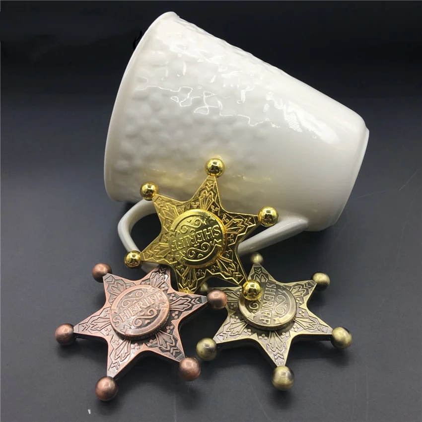 六角形の保安官フィジェットスピナー EDC 金属回転ジャイロスコープ圧力を軽減し、ストレスを軽減するおもちゃの回転抵抗