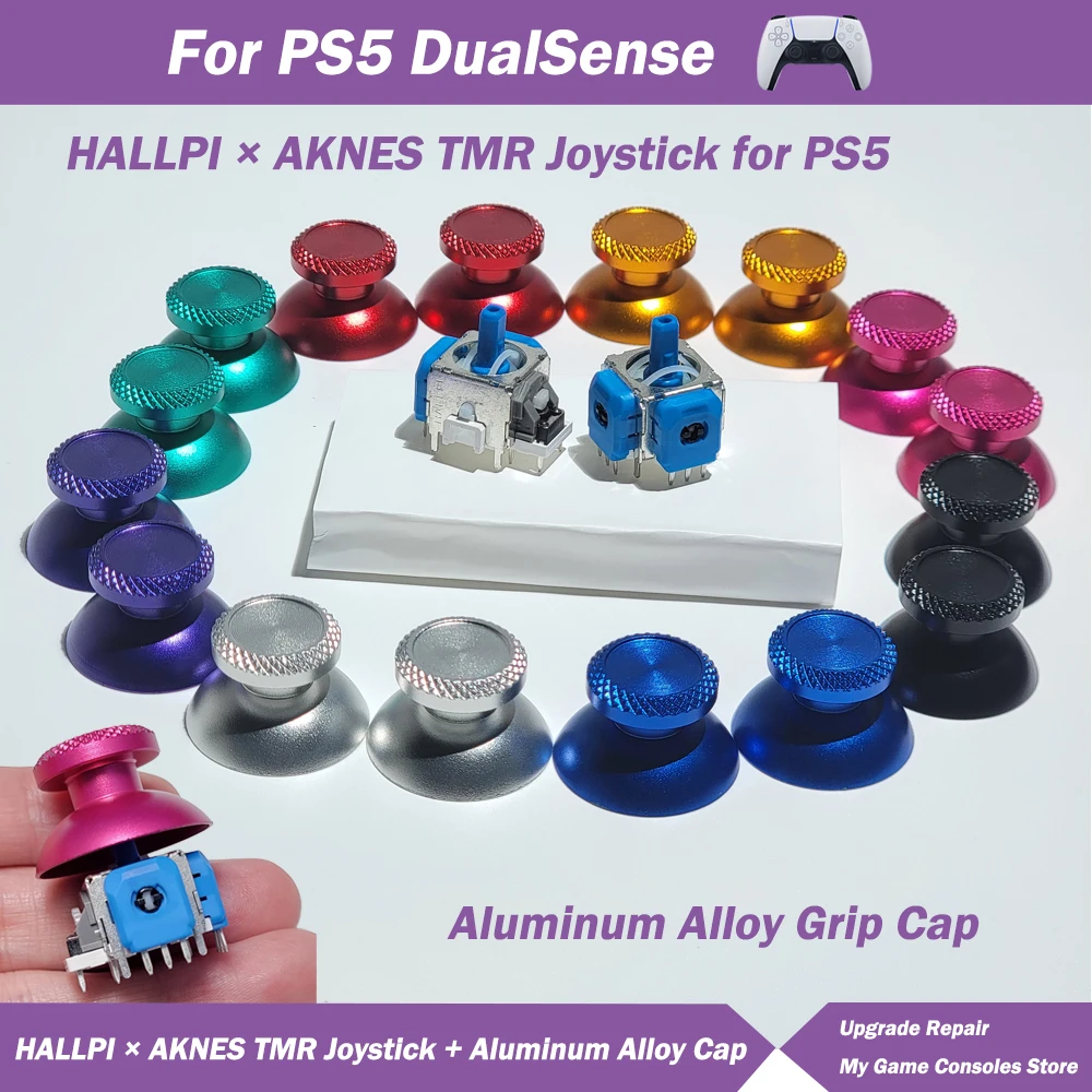 

5 Sets HALLPI AKNES TMR Joystick with Aluminum Alloy Grip Cap Anti-Drift for PS5 Replacement 3D Analog ThumbStick w Stick Cap