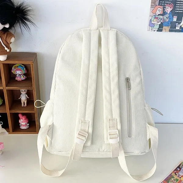 New in Corduroy College Style Backpack for Women Ins Style Large Capacity Cute Bone Pendant Star Hook Loop Daily Commute Bag