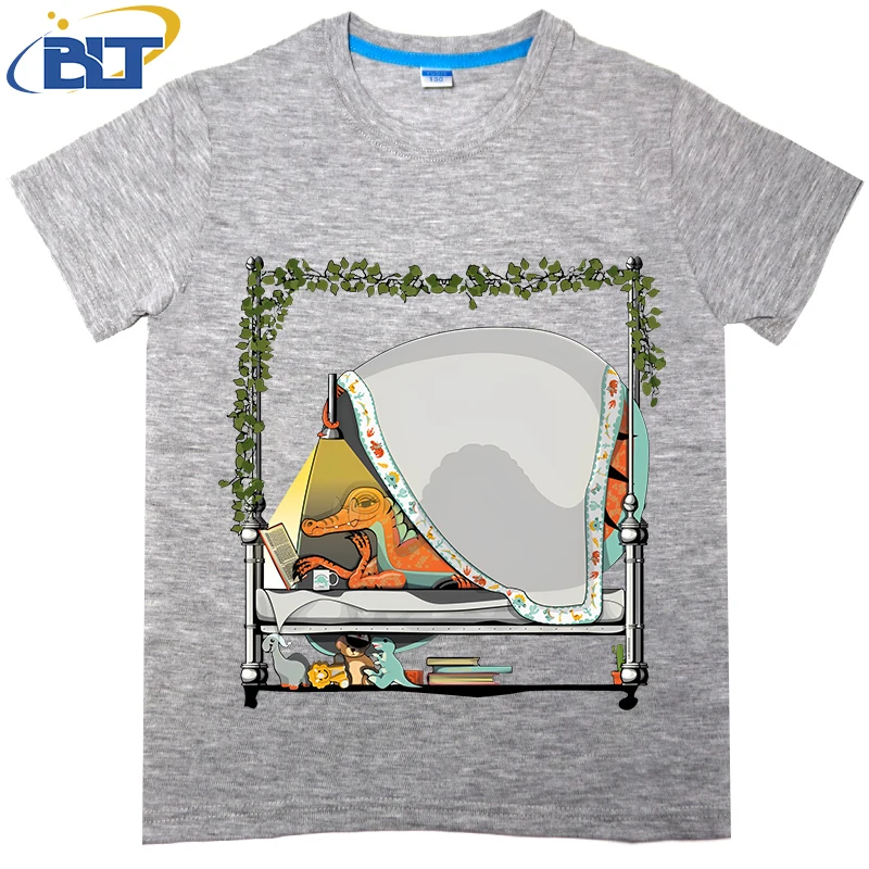 Camiseta de dinossauro bonito estampada infantil, blusa casual de algodão de manga curta infantil, quarto de dormir, espinossauro, verão