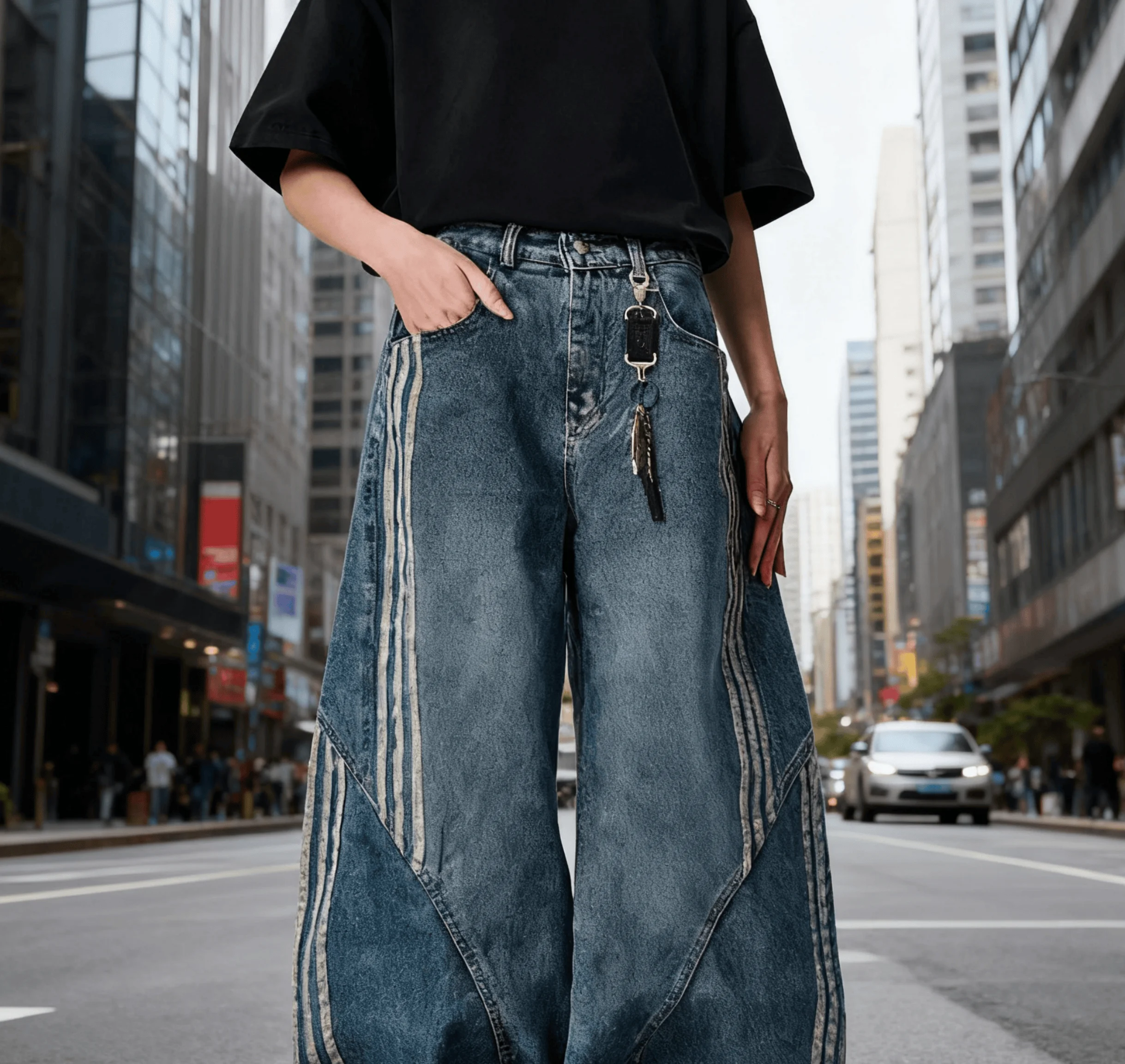 جينز نسائي واسع الساق عتيق Y2K إعادة بناء مخصص متعثرة شريطية من قماش الدنيم سروال عصري مريح مناسب