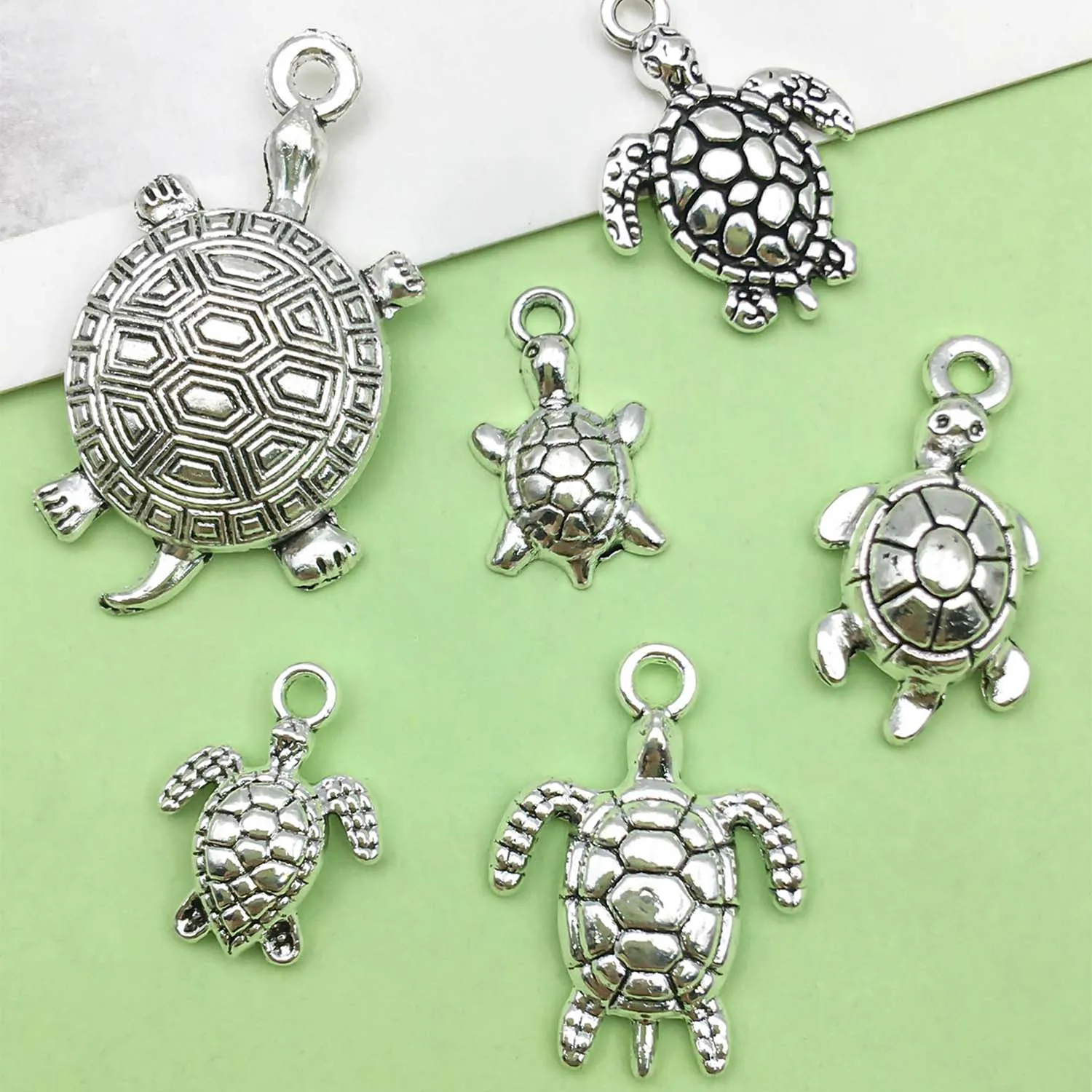 10/18pcs Antique Silvery Turtle Tortoise Charms Alloy Sea Life Pendants for DIY Bracelet Necklace Jewelry Making Accessories