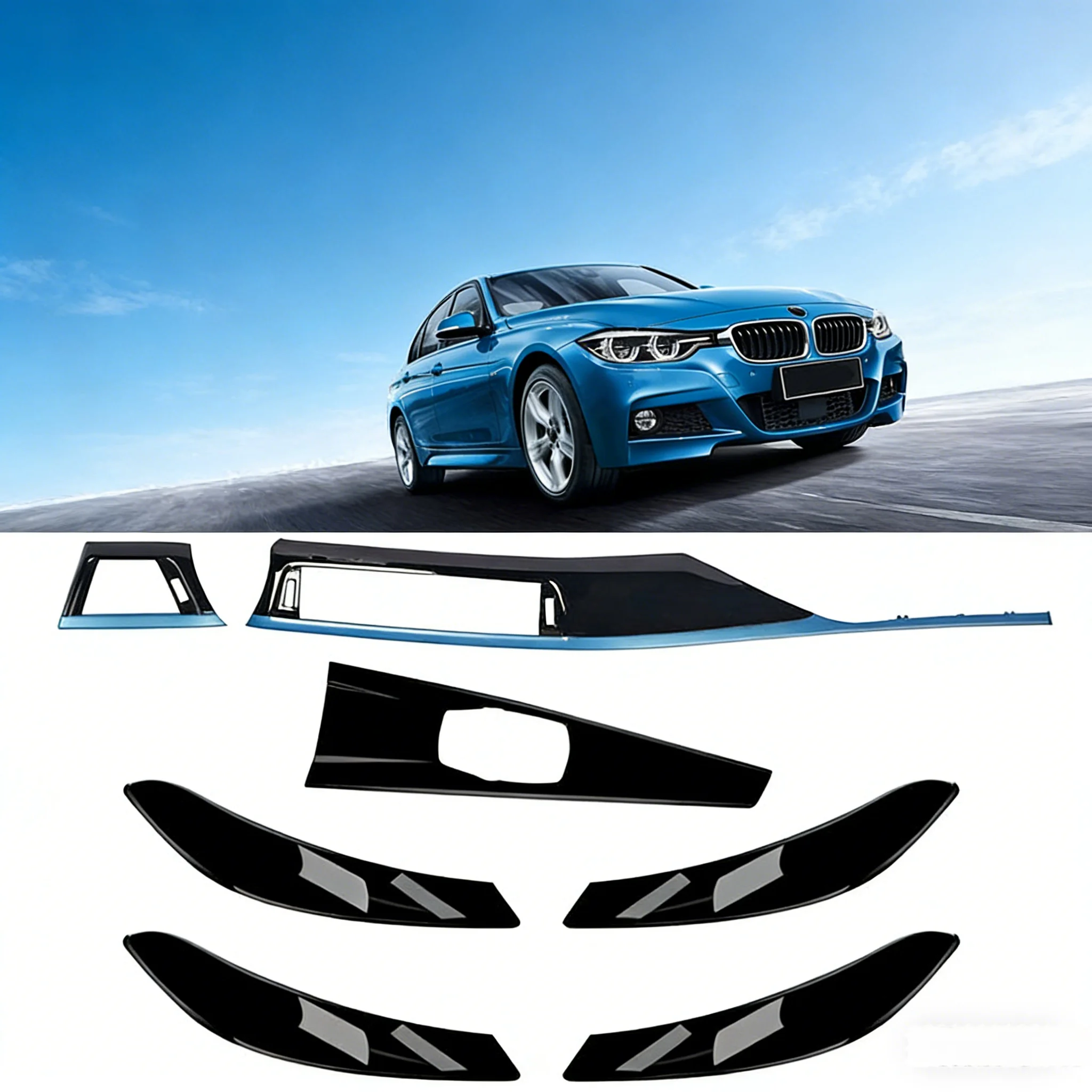 

7Pc/Set Car Door Pull Handle Cover Trim Central Control Panel for BMW F30 F31 3 Series 2013-2018 Auto Accessories
