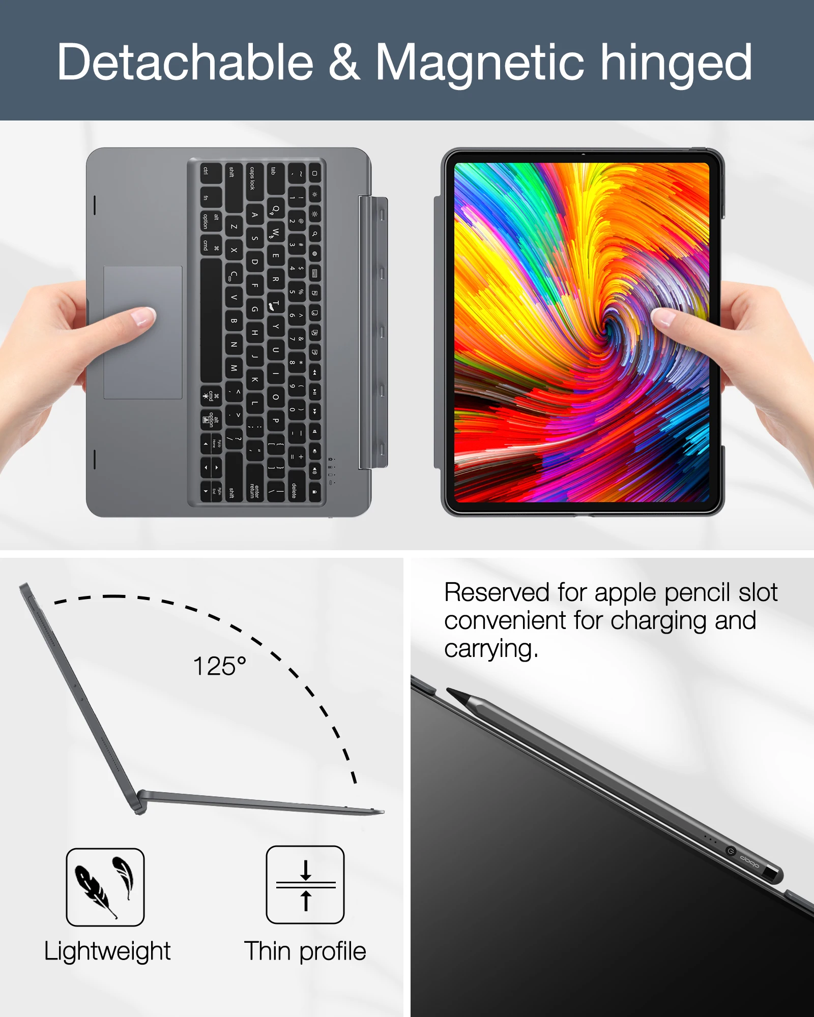 Imagem -02 - Capa de Teclado Destacável Doqo com Trackpad Ipad Pro 11 12.9 Ipad Air 10.9 Retroiluminação