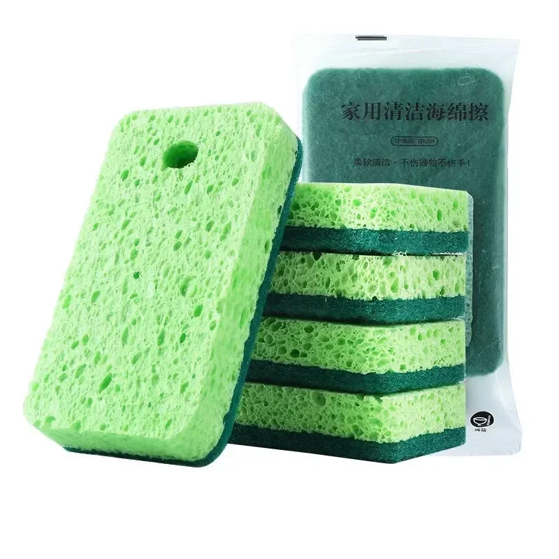 1/2/5pcs Wood Pulp Dishwashing Sponge Double-Side Pot Dish Cleaning Sponge Absorbing Scouring Pad Household Cleaning Tools