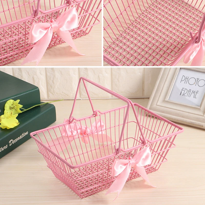 1PCS Iron Mini Basket Pink Girl Mini Storage Basket Desktop Finishing For Jewelry Cosmetics Parts For Home Company Outdoor