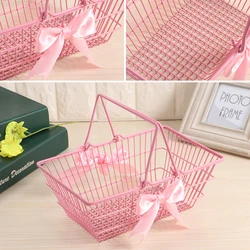 1PCS Iron Mini Basket Pink Girl Mini Storage Basket Desktop Finishing For Jewelry Cosmetics Parts For Home Company Outdoor