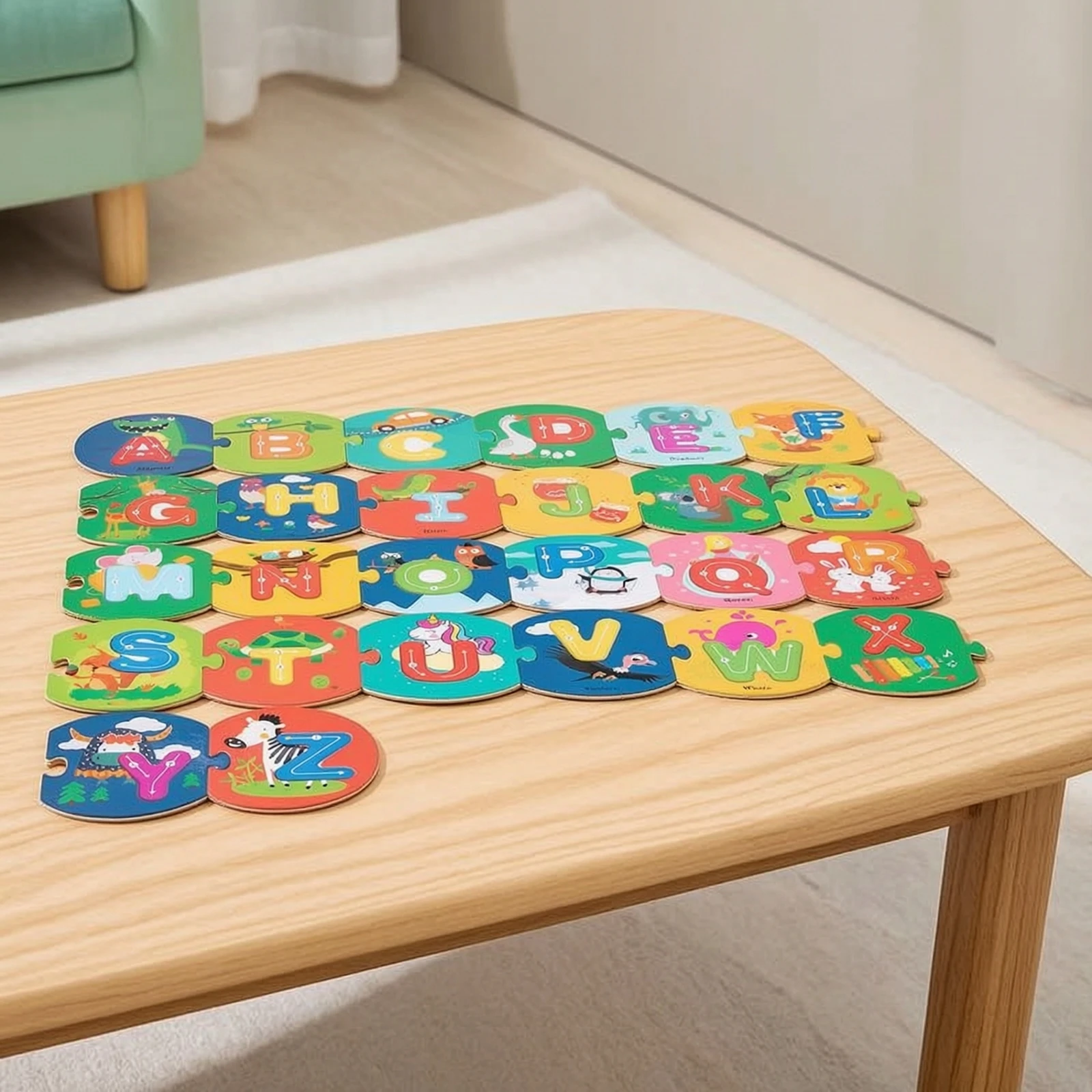 47 Pieces Wooden Alphabet Puzzle Educational Alphabet Puzzle Learning Toy Colorful Matching Game Preschool for Preschoolers