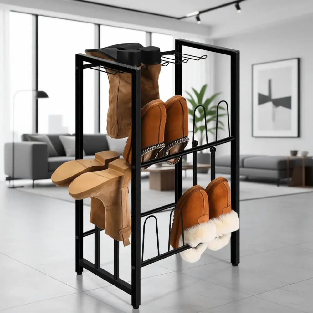 

Высокий металлический органайзер для обуви и сапог – черный, вмещает 8 пар, идеально подходит для хранения в прихожей