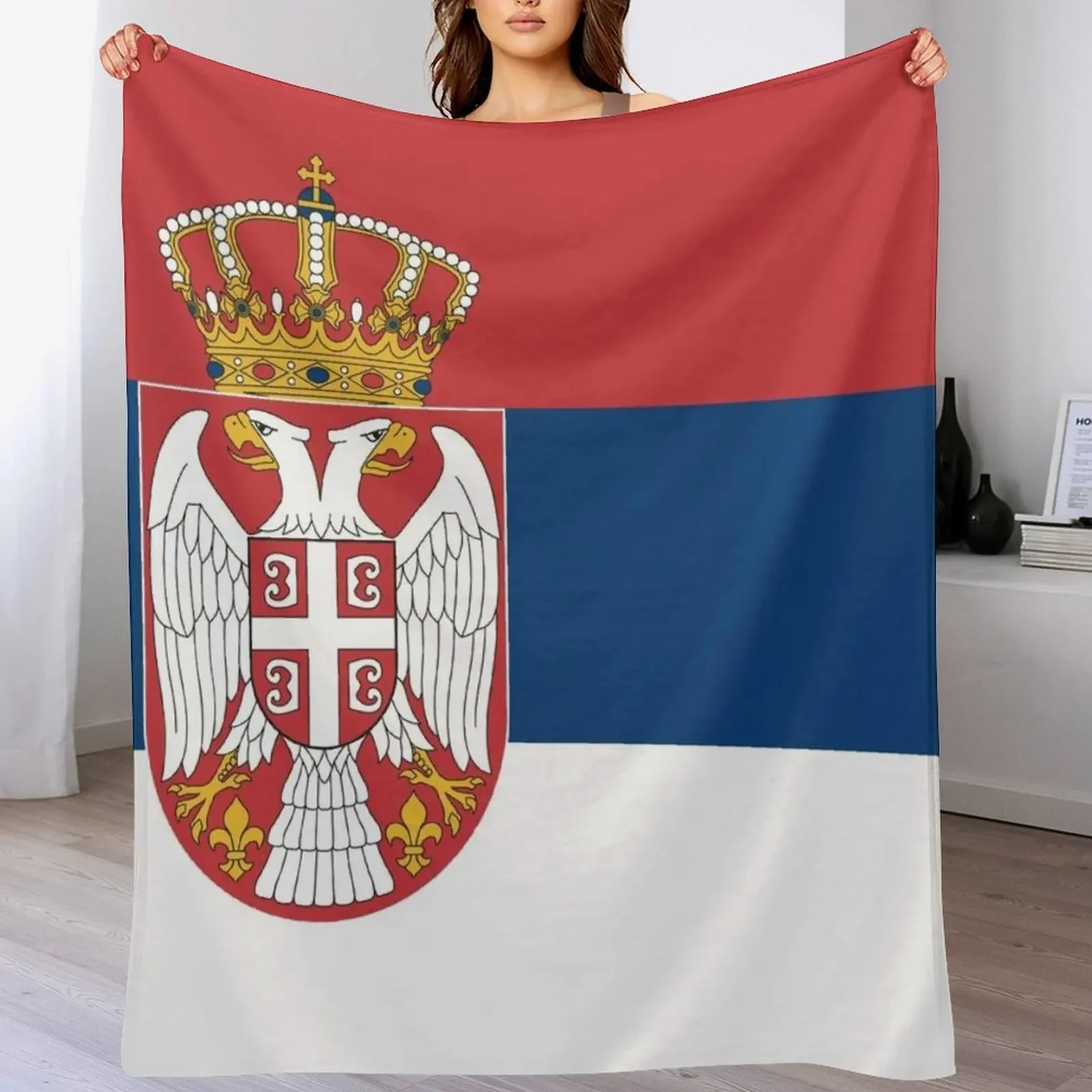 Flag of Serbia Throw Blanket All Season Lightweight Soft Blanket for Bed