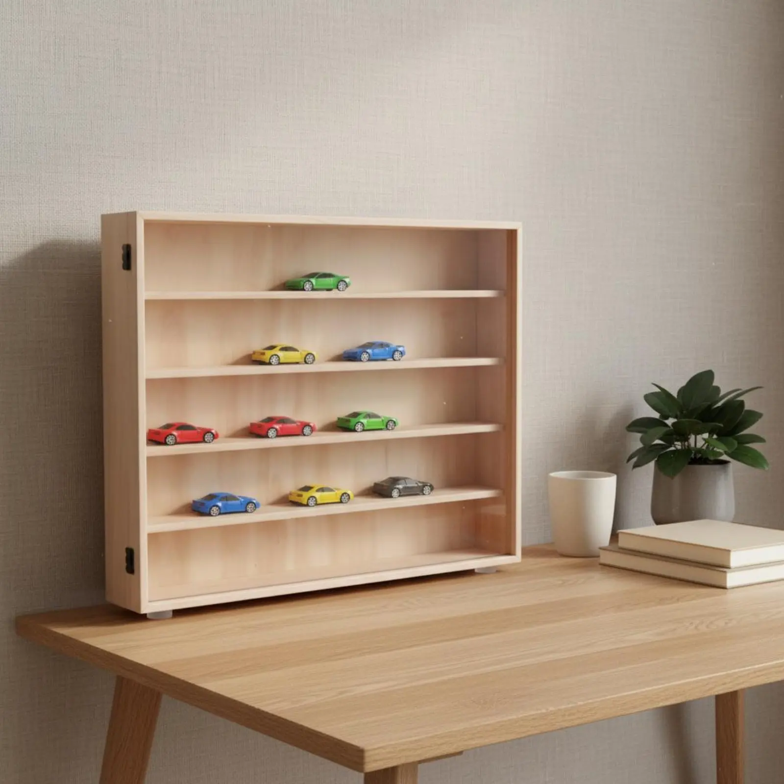 Diecast Car Display Cabinet Dustproof Wooden Car Display Cabinet Collectible Figure Organizer Space Saving Decorative