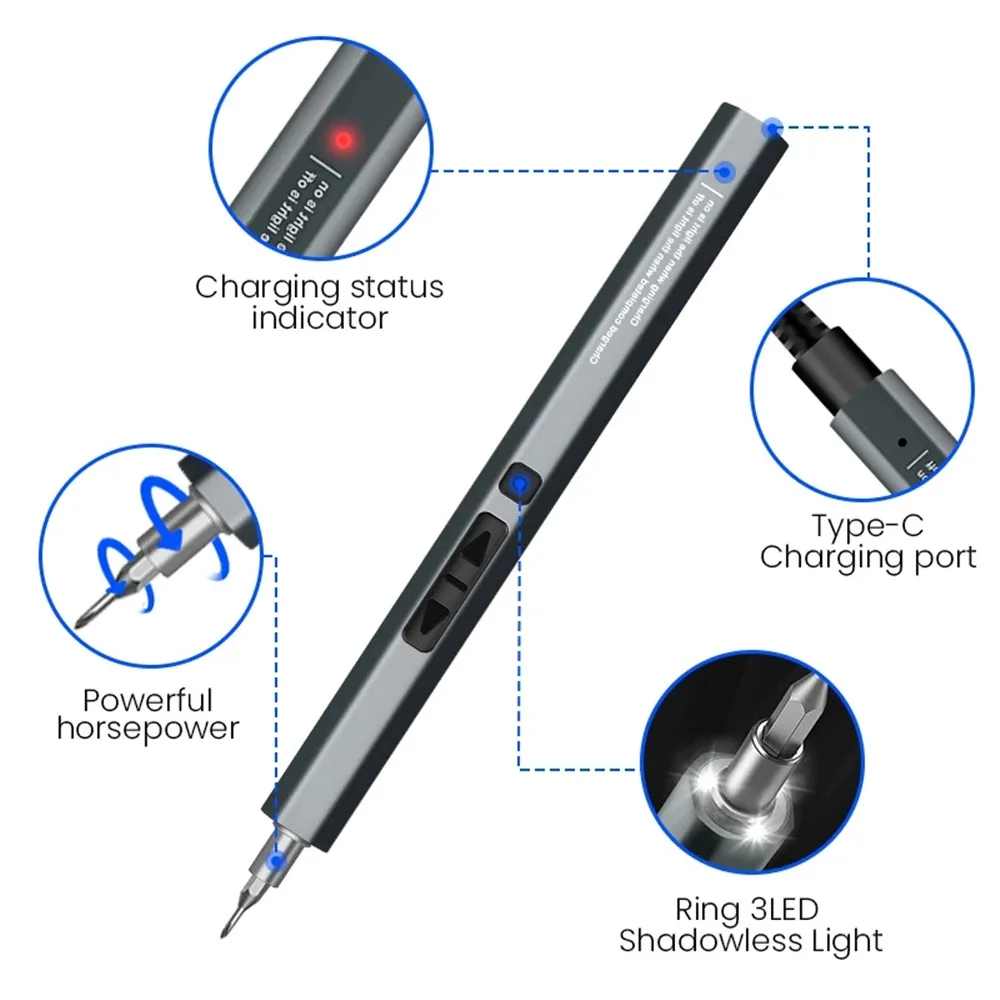 Wozobuy chave de fenda elétrica, usb tipo-c recarregável chave de fenda de energia de precisão magnética conjunto kit de ferramentas de reparo para