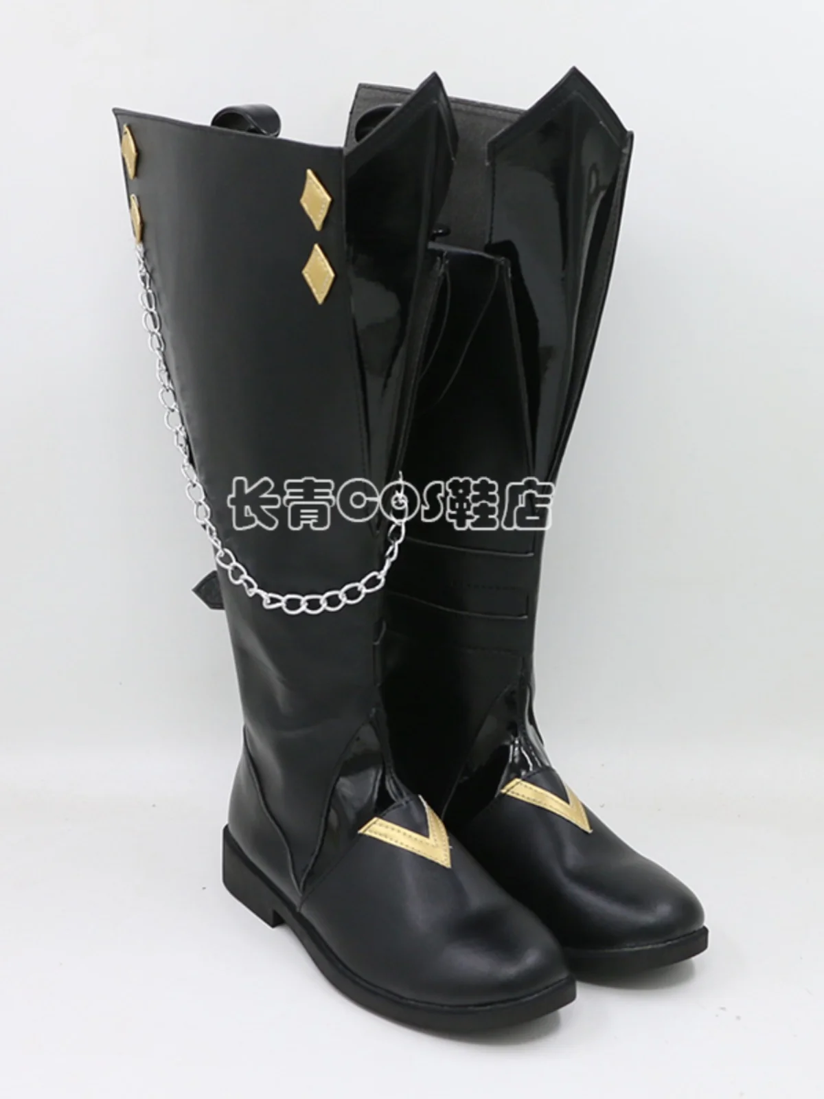 Genshin Impact Tartaglia Scarpe Cosplay Stivali Fatui Gioco Festa di Halloween Stivali neri Realizzati su misura