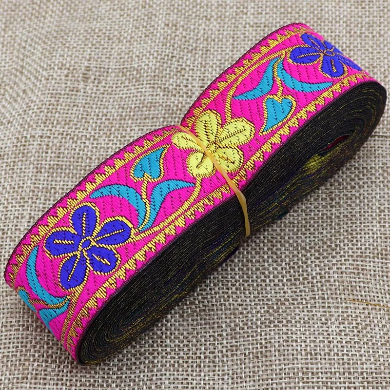 3.3cm 7 Yards Flower Pattern Jacquard Ribbons Ethnic Embroidered Lace Trim Fabric For Garment Curtain Apparel Decoration