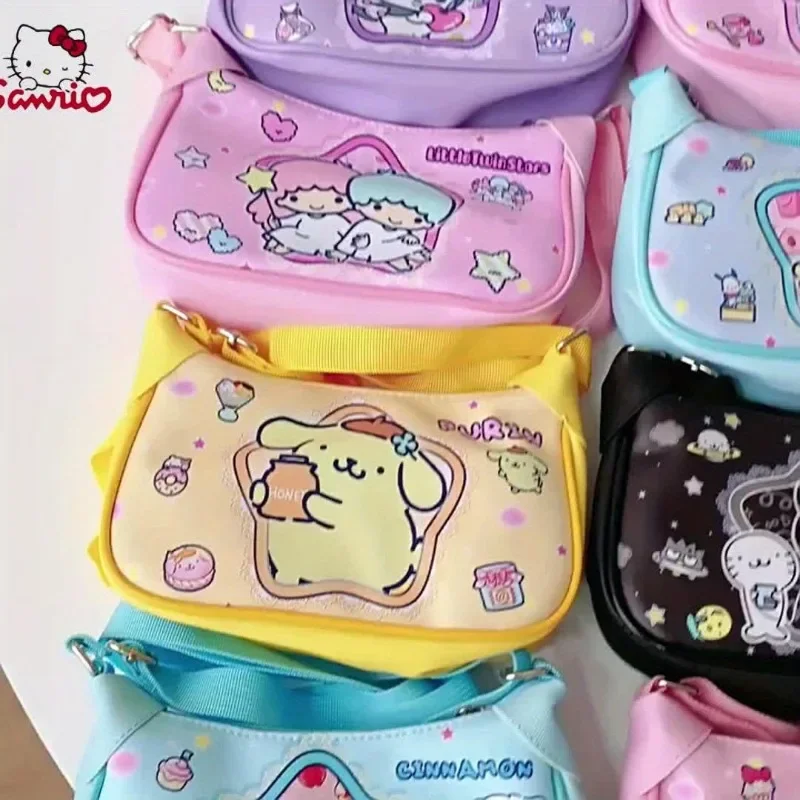 Sanrio Series Shoulder Bag Hello Kitt  Melody Cute Cartoon Graphic Waterproof Crossbody Bag Zipper Leisure Fashion Shoulder Bag