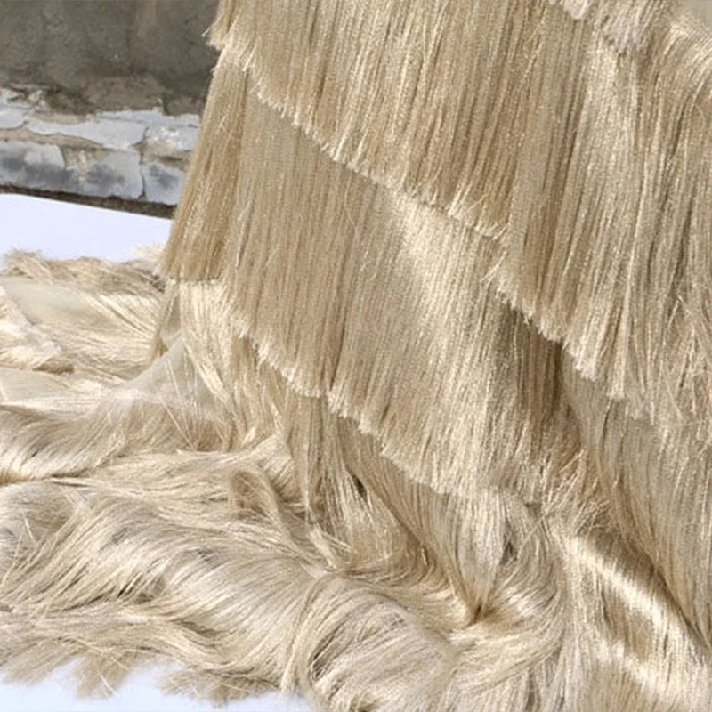 50cm 9-Layer Tassel Embroidered Mesh Fabric High-Density Long Fringe Tulle Fabric DIY Stage Performance Dancewear Dress Sewing
