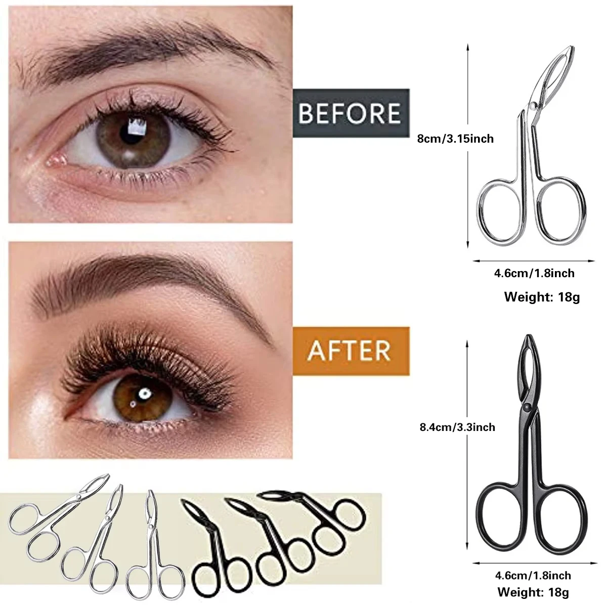 Pinset alis berbentuk gunting, Pinset kepala datar, Pinset kepala miring, pegangan gunting Stainless Steel