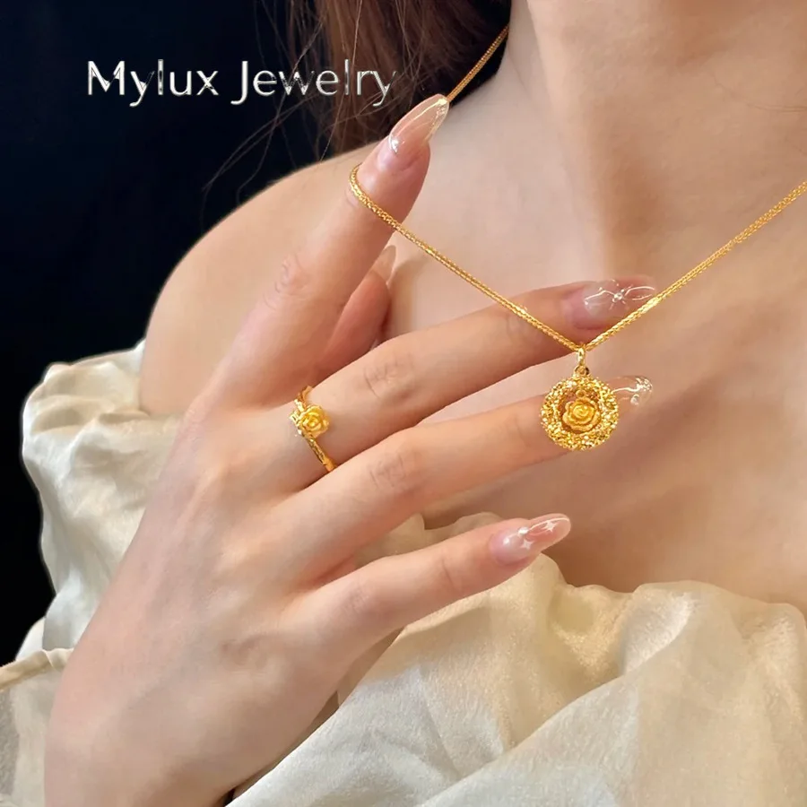 Mylux Jewelry High-quality 9999 gold necklace for women's flashing rose garden 2025 new temperament hollow 24K high-end collarbo