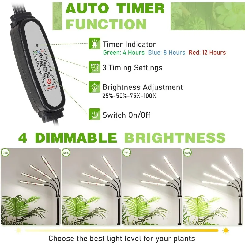 เติบโตไฟสําหรับพืชในร่มเต็มสเปกตรัมพร้อมขาตั้งสามขา, ไฟพืชสูง, โคมไฟเติบโตสี่หัว