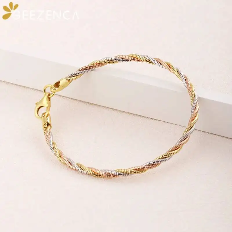 925 Sterling Silver Three Color Silver Thread Woven Bracelets Fine Jewelry Women Italian Fashion Versatile Romantic Bracelets