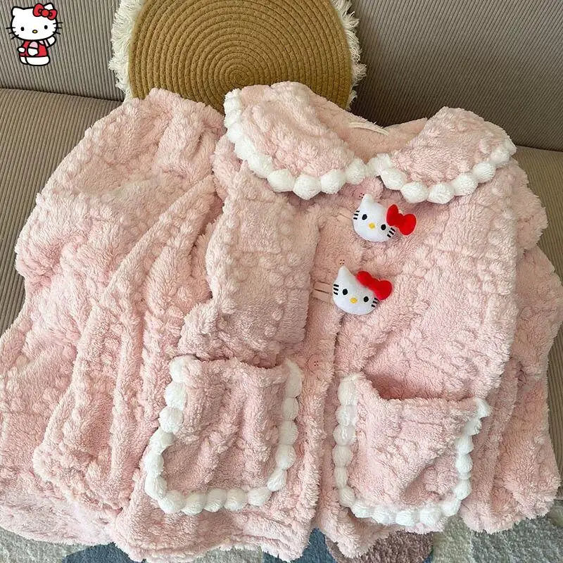 

Пижамный комплект Sanrio для девочек microvilli hello kitty kawaii, студенческий повседневный комплект с героями мультфильмов, осенне-зимний комплект одежды для отдыха с круглым вырезом, новый стиль