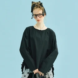 imakokoni 2025 Spring Original Cotton Washed Lace Round Neck Shirt 244929