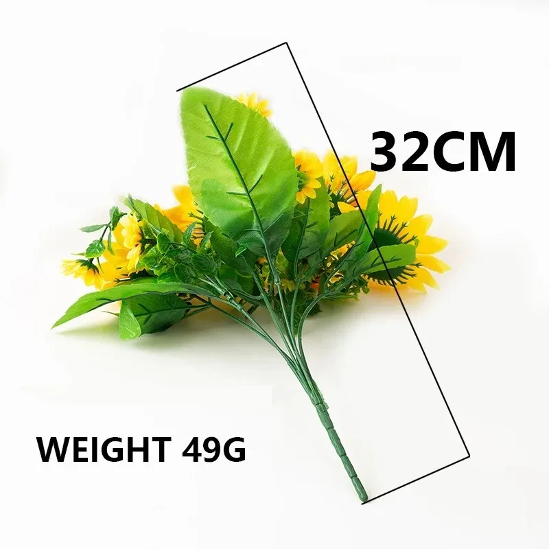 1 Bunch 7 Heads Artificial Sunflowers 29cm Shrubs Fake Flower Bouquet For Garden Bookstore Wedding Cafe Store Party Decor