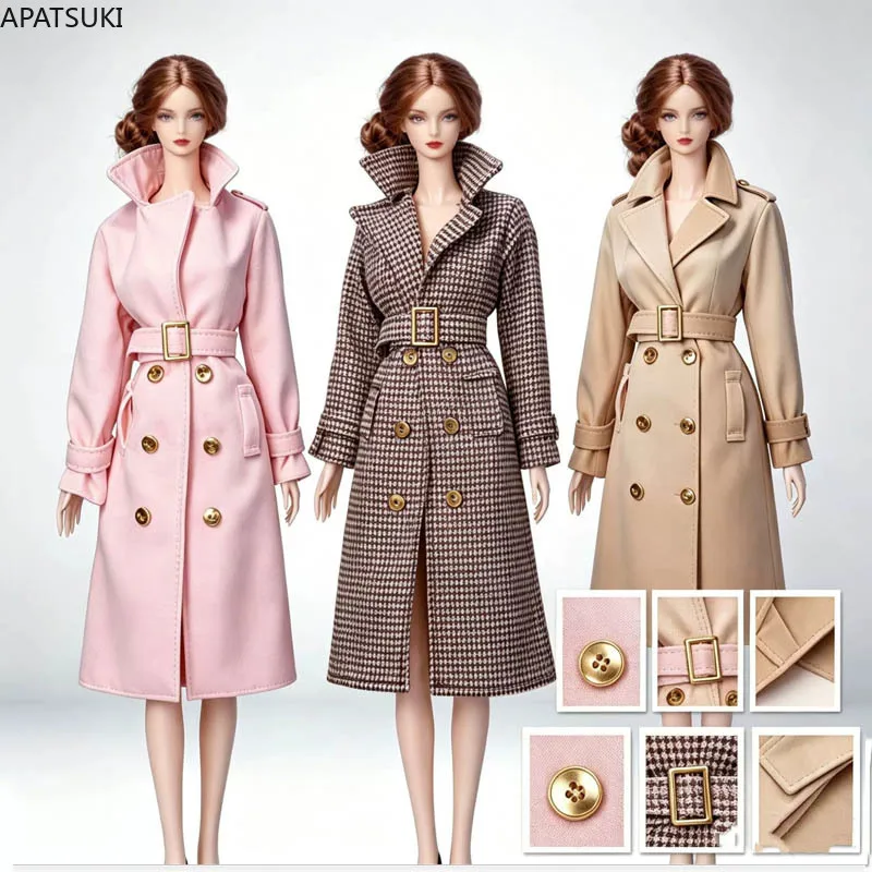Fashion Trenchcoat Clothes Set for 11.5" Doll Outfits Coat Belts Boots 1/6 BJD Dolls Accessories Toys