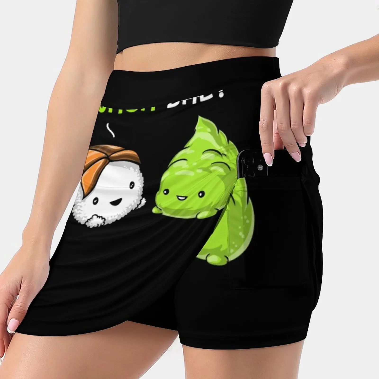 Sushi Wasabi Wasa Bae Fake Two-Piece Hakama Skirt Women Pencil Skirts Workout Sports Mini Skirt Wasa Kawaii Sushi Sushi Lover