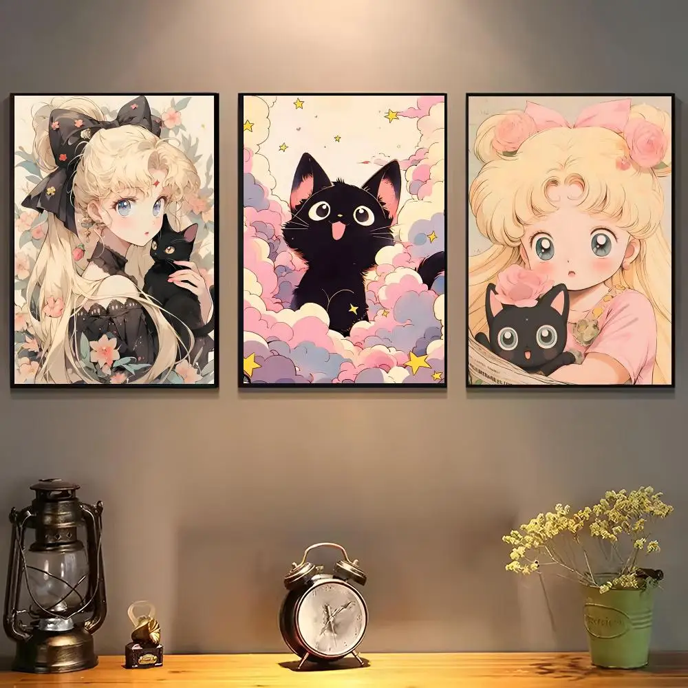 Прекрасный постер с изображением Sailor Moon, самоклеящаяся водонепроницаемая художественная бумага, наклейка для кофейни, бара, декора стен комнаты