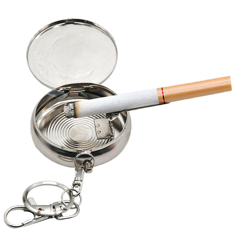 Stainless Steel Portable Mini Ashtray with Key Chain and Cigarette Pocket Ashtray/Vehicle