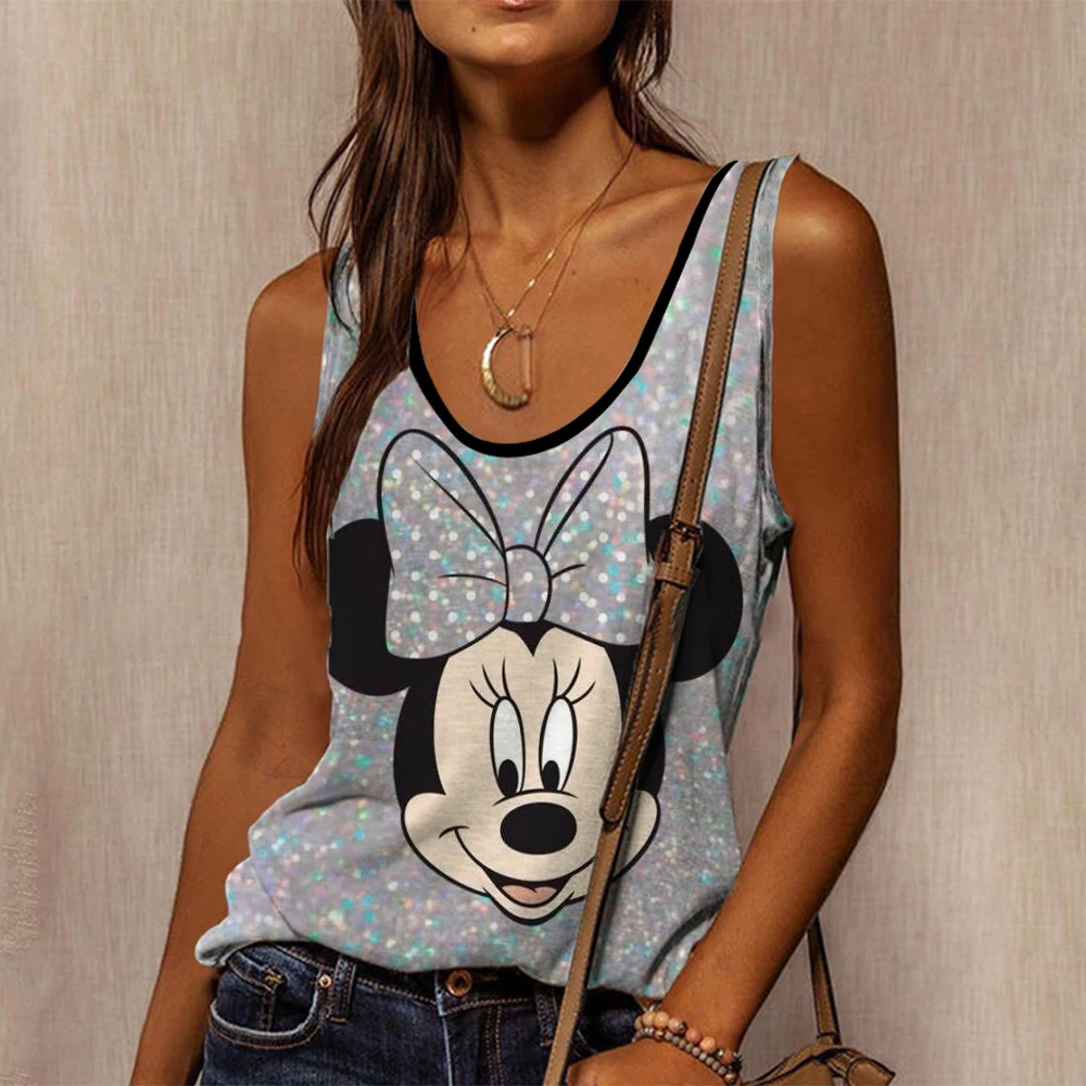 Mickey Mouse Sleeveless Tank Top Women's Summer Casual T-shirt Harajuku Korean Pattern Suspended Top Disney Printed Kawaii