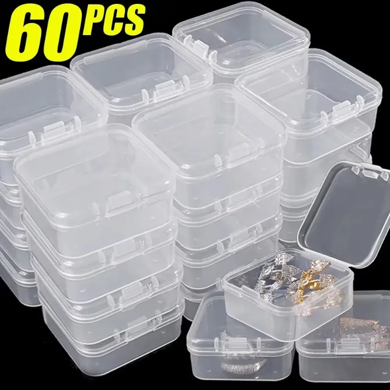 Mini Transparent Square Storage Box Plastic Jewelry Storage Box Container Portable Earring Rings Earplugs Packaging Storage Case