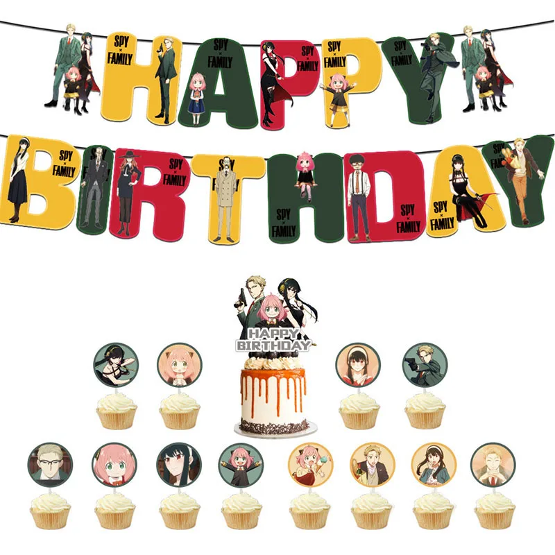 SPY×FAMILY Birthday Party Anime Action Figure Aniya Gambar spanduk kue sisipan balon Festival Dekorasi Prop grosir