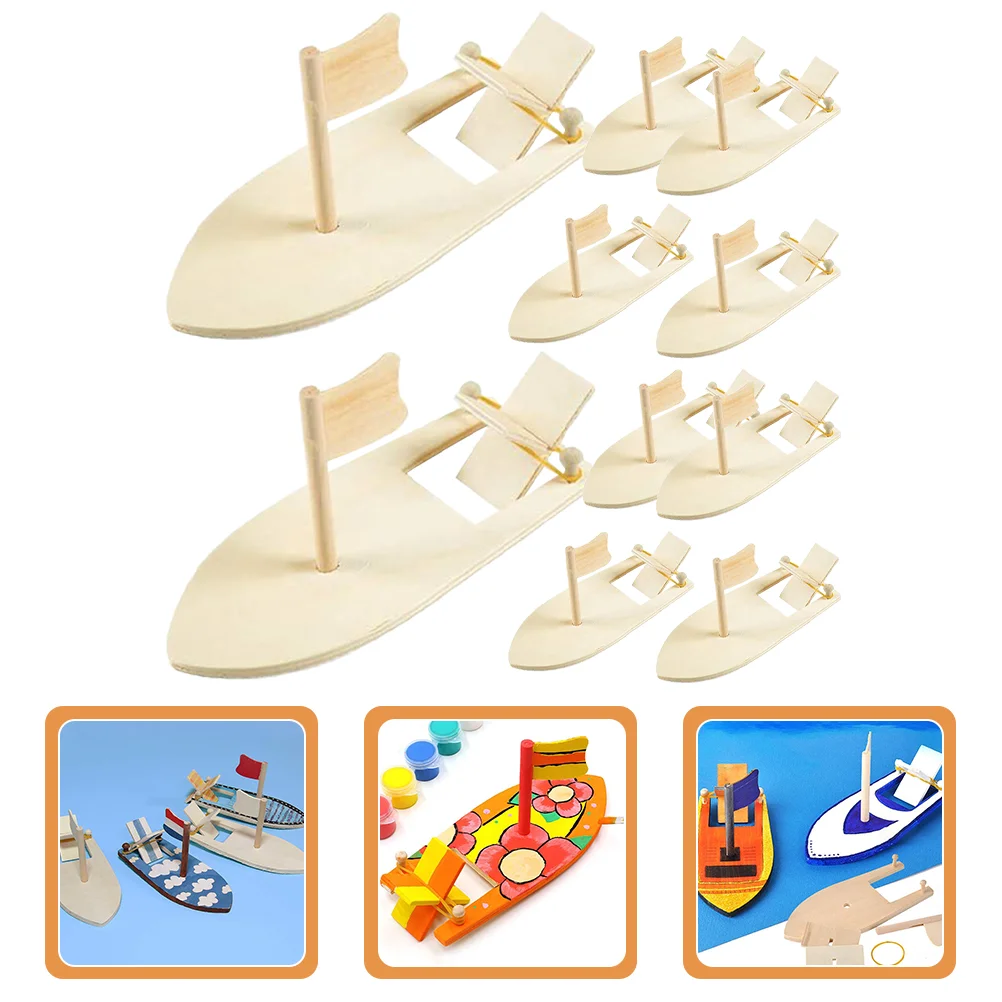 10pcs Wooden Sailing Craft Kit for Kids Creative Graffiti Boat Model Educational Woodworking Toys Model Sailboat Building