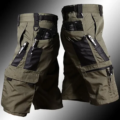 Imagen 1 del producto Pantalón Cargo verde militar para exteriores, pantalones cortos tácticos para hombre, pantalones cortos urbanos impermeables de verano, pantalones cortos de senderismo con múltiples bolsillos para acampar y senderismo