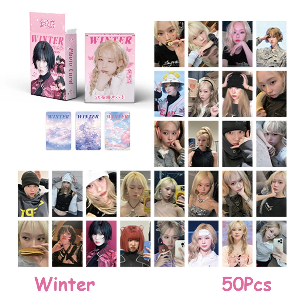 50Pcs/Set KPOP WINTER Photocards Creative Double Sides Laser LOMO Card Coated Paper Non Repeating Boxed Postcard Fans Collection