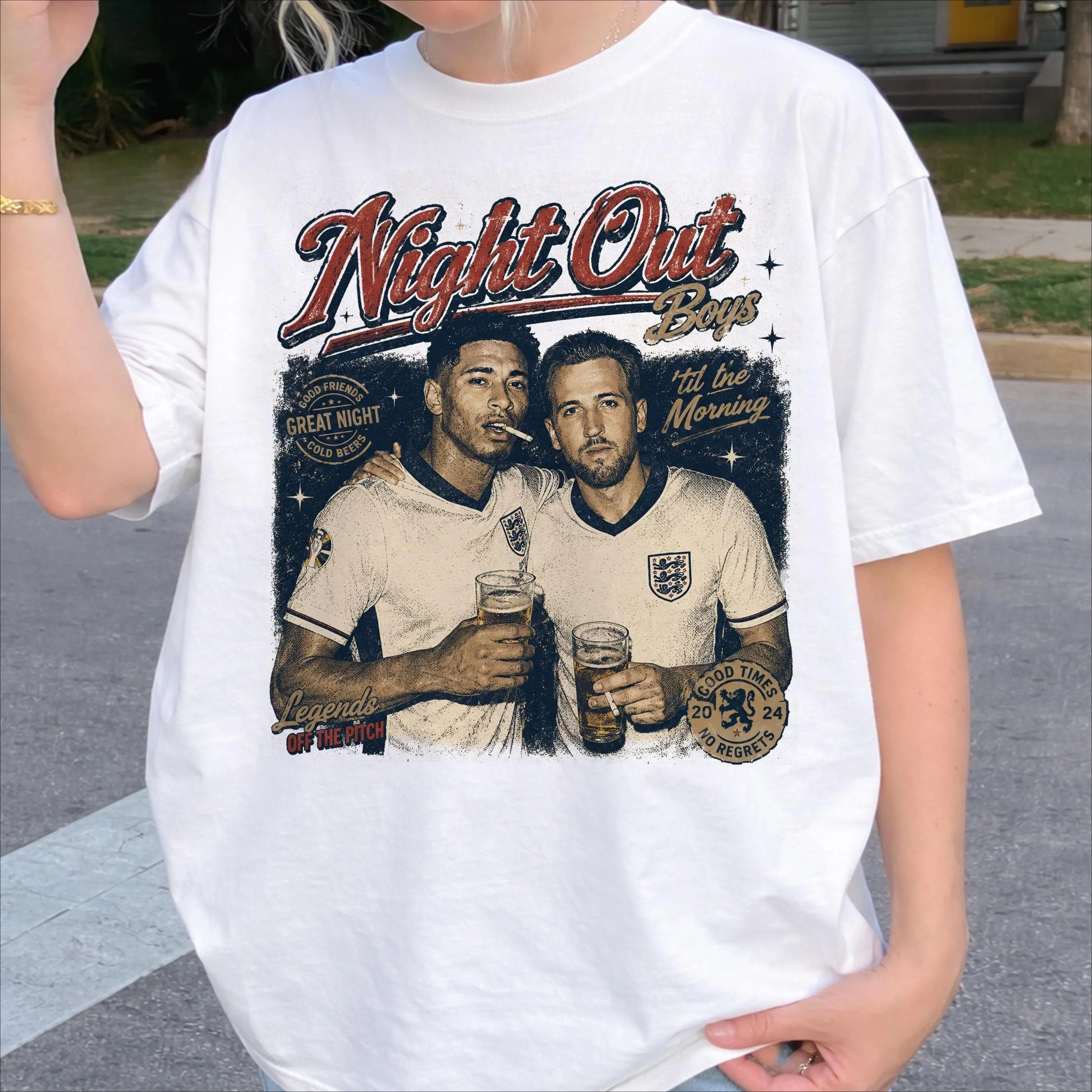 Retro England Players Graphic Tee _Night Out Boys_ 2026 Casual Streetwear T-shirt for Football Fans Fashion Streetwear Fashion