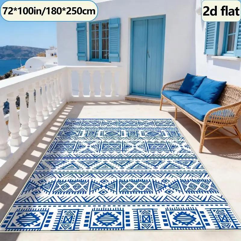 Blue Bohemian Aztec Tribal Carpet Floor Decor Mat Ethnic Style Non-Slip Carpet Indoor Decorative Floor Mat