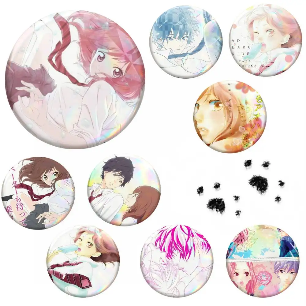 Blue Spring Ride Cartoon Anime Badge Tinplate Meme Round Brooch For Hat Bag Creative Lapel Jewelry Accessories Gifts