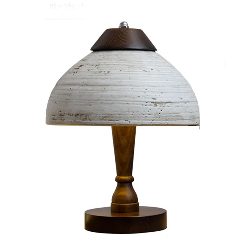 

Wabi Sand Wind Ceramic Table Lamp New Chinese Solid Wood Art Medieval Living Room Table Lamp