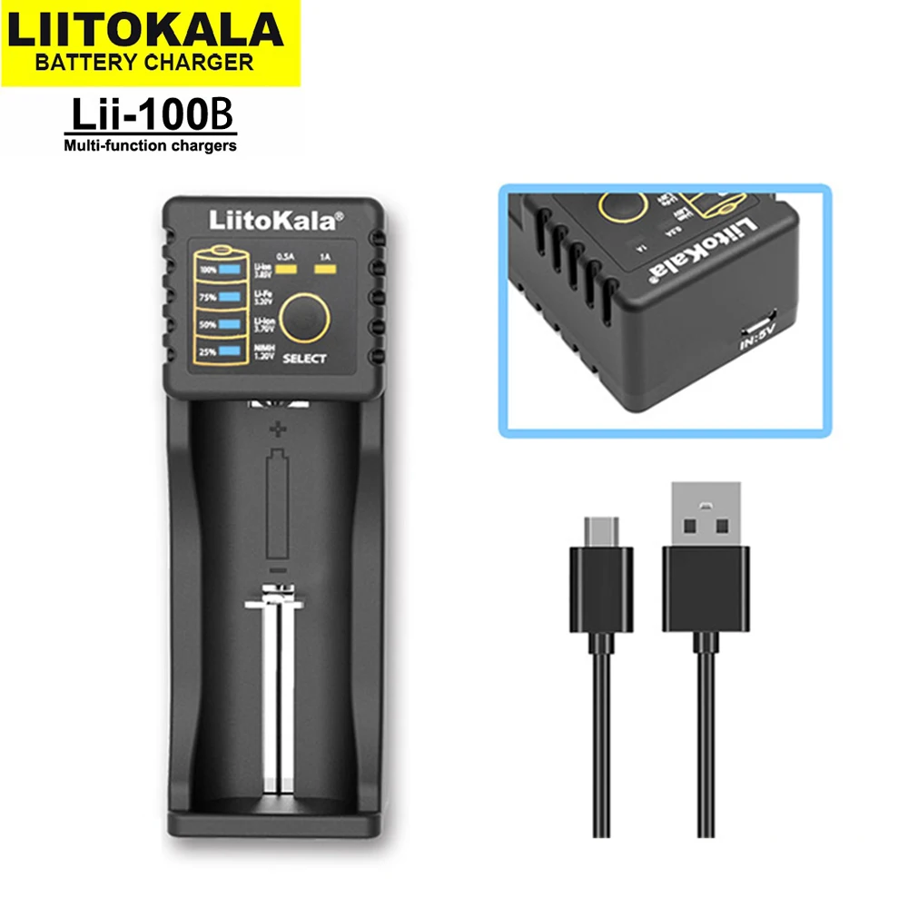 Lii-100B ładowarka 18650 LiitoKala do 26650 16340 RCR123 14500 LiFePO4 1.2V Ni-MH Smart Charger Ni-Cd