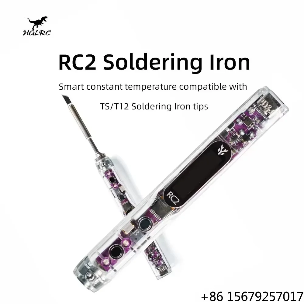 HGLRC RC2 OLED HD Display Soldering Iron with Smart Constant Temperature Compatible with TS T12 Tips for FPV Drone Repair Tools