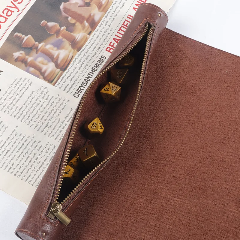 طوي النرد المتداول حصيرة صينية مع سستة بولي Leather حقيبة النرد الجلدية ل RPG DND متعددة الوجهين النرد حقيبة التخزين لعبة الملحقات