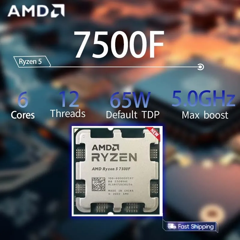 

Процессор AMD Ryzen 5 7500F R5 7500F 5,0 ГГц Процессор серии 7000 6-ядерный 12-поточный PCIe 5,0 5NM L3=32M Разъем AM5 DDR5 R5 7500f