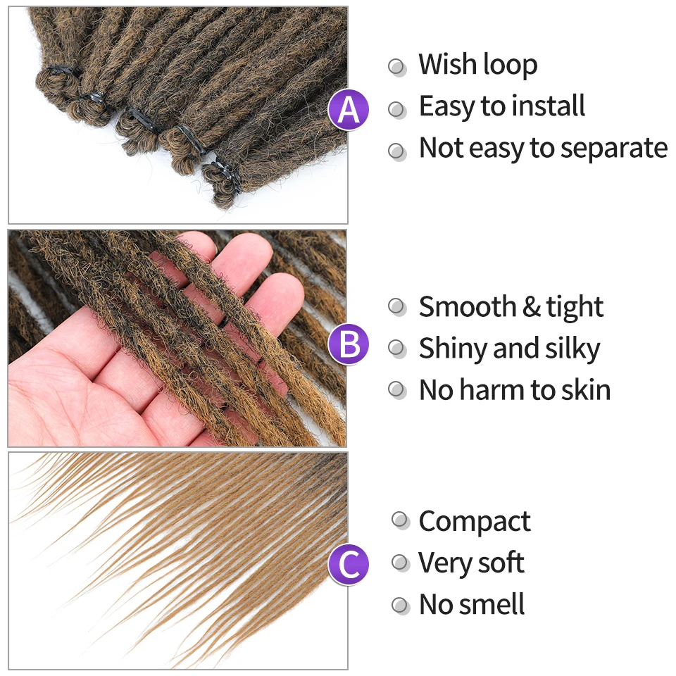 Extensiones de rastas para mujer, hecho a mano pelo sintético de ganchillo, trenzas de ganchillo, 24 pulgadas