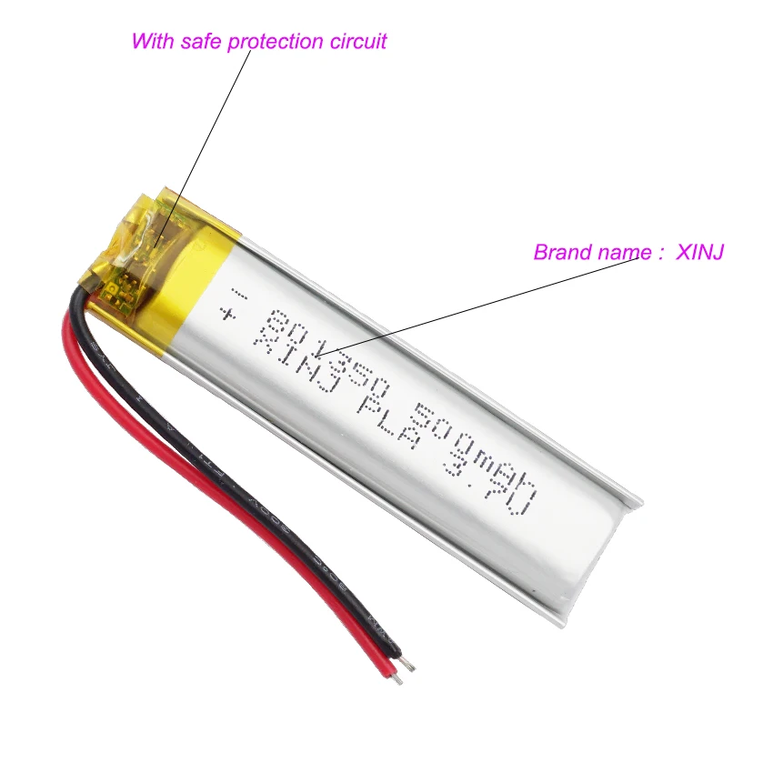 交換用充電式バッテリー801350,LEDプレーヤー,Bluetooth,スピーカー,カメラ,3.7v,500mah,2個